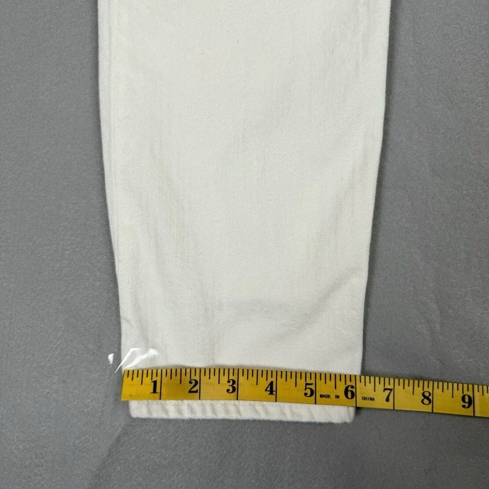 Denimist High Rise Distressed White Jeans Size 32 Pleated Ankle Hem R-132018‎